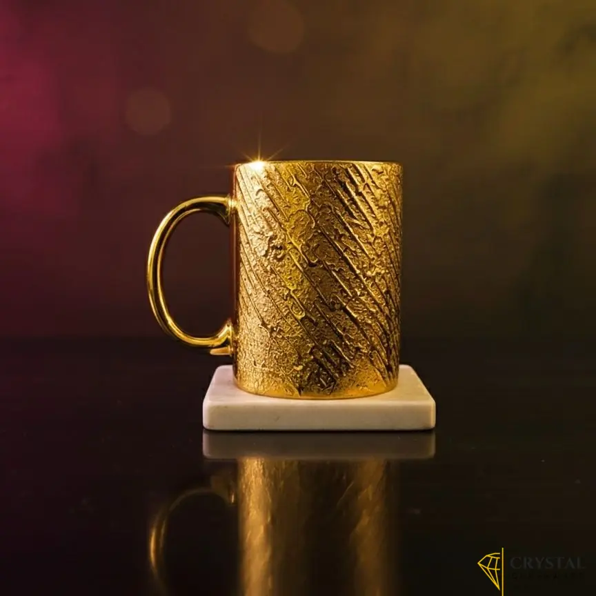 Golden Silver Mug - 325ml Mug - Tea Mug - Fence Golden Silver Mug - Gold Color Mug